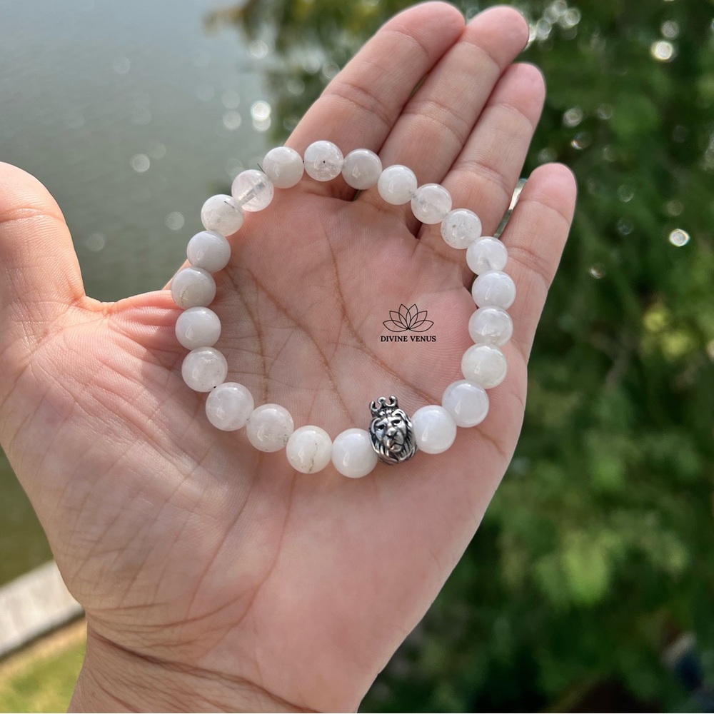 Clear Quartz & Black Tourmaline Bracelet w/ Lion Head Charm